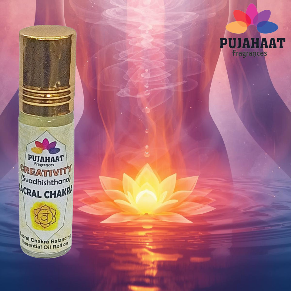 Pujahaat Sacral Chakra Essential Oil Roll-On Blend | 6 ml/0.20 fl oz | Swadisthana | Creativity | Aromatherapy Oils for Chakra Healing Roll on