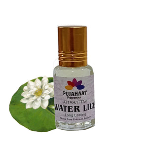 Pujahaat Premium Alcohol-Free Attar | Ittar 6ml, Long-Lasting Travel Size Roll-On, Best Attar Aqua Floral Fragrance Oil - Water Lily