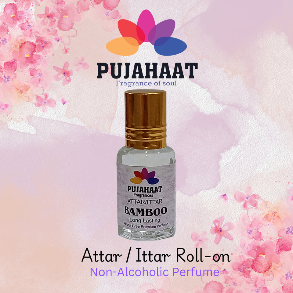 Pujahaat Premium Alcohol-Free Attar | Ittar 6ml, Long-Lasting Travel Size Roll-On, Best Floral Woody Attar Fragrance Oil - Bamboo