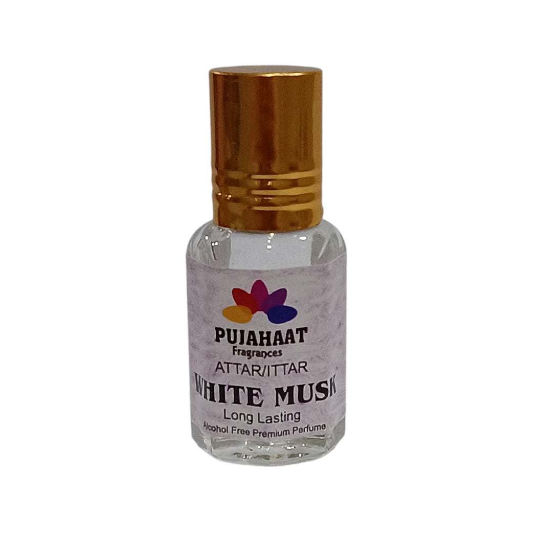 Pujahaat Premium Alcohol-Free Attar | Ittar 6ml, Long-Lasting Travel Size Roll-On, Best Musky Creamy Attar Fragrance Oil - White Musk