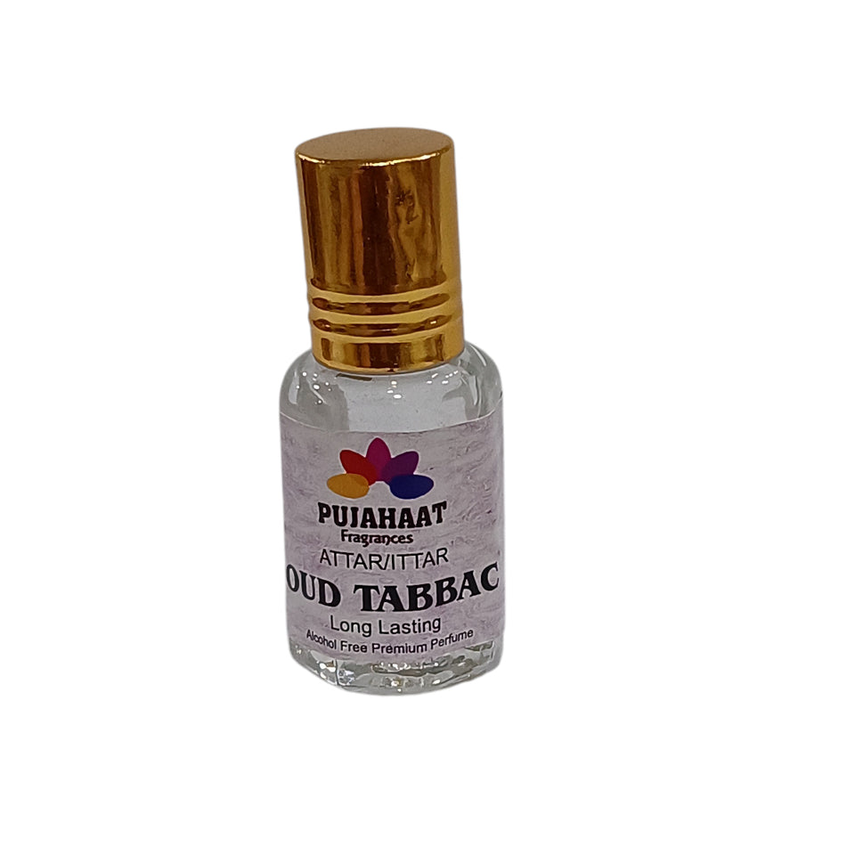 Pujahaat Premium Alcohol-Free Attar | Ittar 6 ml, Long-Lasting Travel Size Roll-On, Best Spicey Woody Attar Fragrance Oil - Oud Tabbac