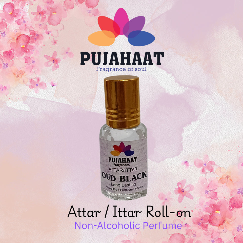 Pujahaat Premium Alcohol-Free Attar | Ittar 6ml, Long-Lasting Travel Size Roll-On, Best Woody Attar Fragrance Oil - Oud Black