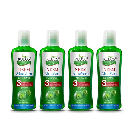 Kudos Neem Aloe vera Face Wash - Neem Face Wash Cleanser For Acne And Pimples - Complete Face Care - 120ml Pack Of 4