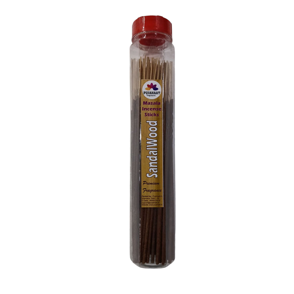 Pujahaat Premium Scented Incense Stick Masala Agarbatti | No Charcoal Incense Sticks, 100% Herbal Fragrance Agarbatti, 0% Sulphates - Sandalwood (Chandan) Fragrance
