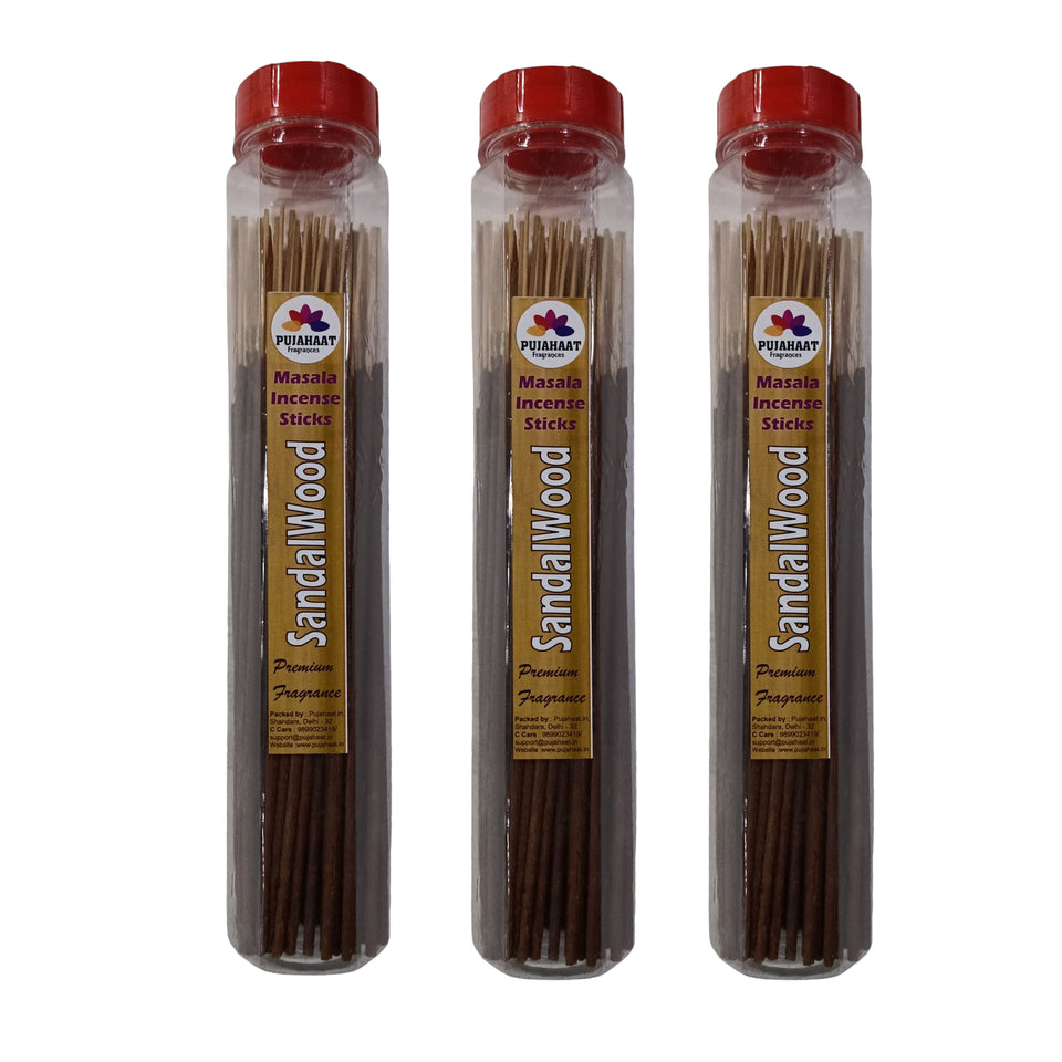 Pujahaat Premium Scented Incense Stick Masala Agarbatti | No Charcoal Incense Sticks, 100% Herbal Fragrance Agarbatti, 0% Sulphates - Sandalwood (Chandan) Fragrance