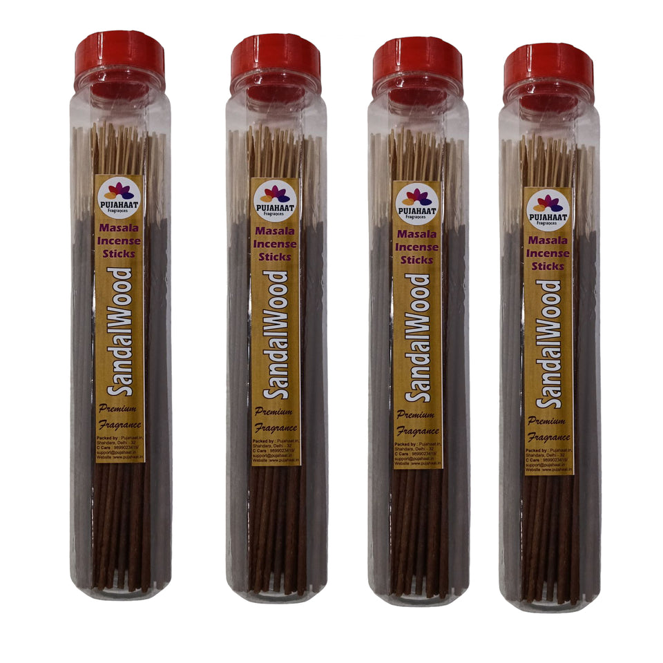 Pujahaat Premium Scented Incense Stick Masala Agarbatti | No Charcoal Incense Sticks, 100% Herbal Fragrance Agarbatti, 0% Sulphates - Sandalwood (Chandan) Fragrance