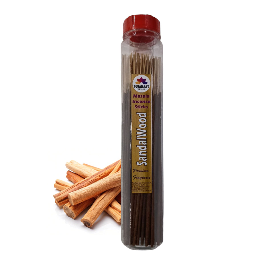 Pujahaat Premium Scented Incense Stick Masala Agarbatti | No Charcoal Incense Sticks, 100% Herbal Fragrance Agarbatti, 0% Sulphates - Sandalwood (Chandan) Fragrance