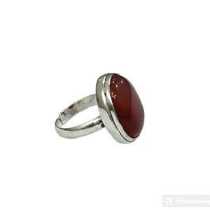 Natural Carnelian Gemstone Adjustable Ring in White Metal German Silver for Men & Women