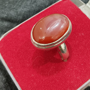 Natural Carnelian Gemstone Adjustable Ring in White Metal German Silver for Men & Women