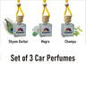 Pujahaat Car Perfume 3 pcs Combo Hanging Pod 10ml Premium Fragrance | High Diffusion with Premium Fragrance Oils with Wooden Diffuser Lid | Long Lasting | Lasts Up to 45 Days - Shyam Darbar, Champa, Mogra