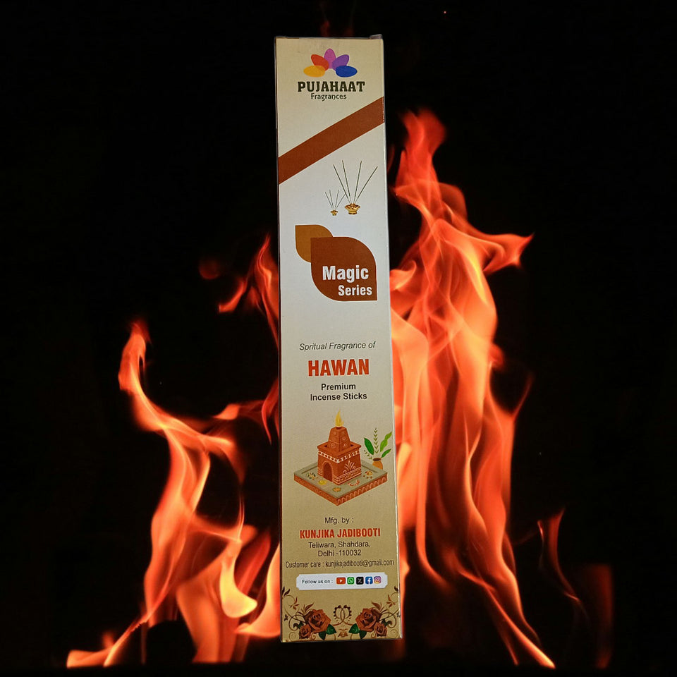 Pujahaat Premium Scented Incense Stick Agarbatti | No Charcoal Incense Sticks, 0% Sulphates Fragrance 20 Gm per pack Hawan Fragrance - Pack of 12 pcs