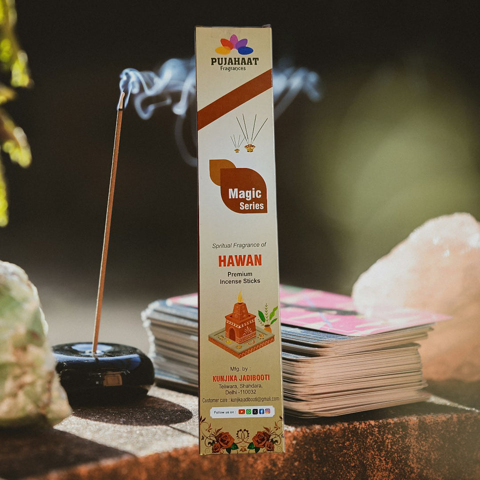 Pujahaat Premium Scented Incense Stick Agarbatti | No Charcoal Incense Sticks, 0% Sulphates Fragrance 20 Gm per pack Hawan Fragrance - Pack of 12 pcs