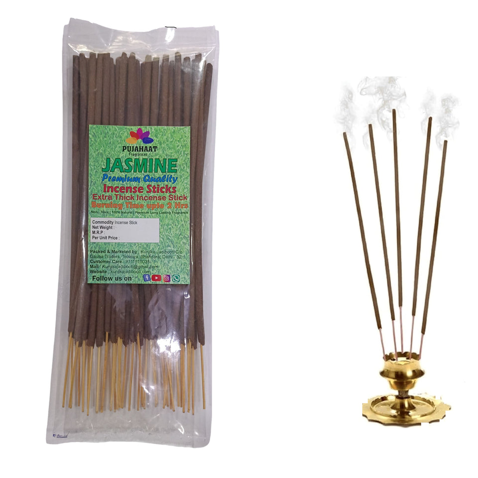 Pujahaat Premium Scented Incense Stick Agarbatti | No Charcoal Incense Sticks, 100 minutes burning time, 0% Sulphates Fragrance - Jasmine Fragrance