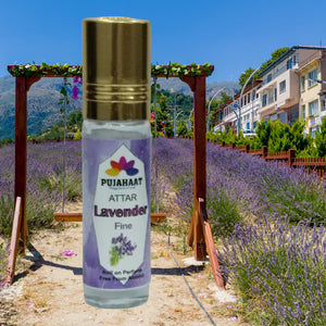 Pujahaat Premium Alcohol-Free Lavender Attar | Ittar 6ml, Fresh Floral Scent, Long-Lasting Travel Size Roll-On, Best Lavender Attar Fragrance Oil