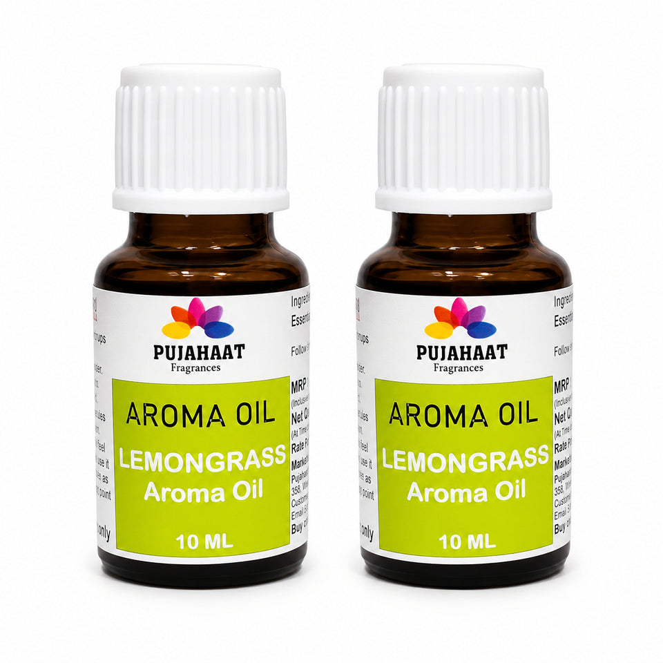 Pujahaat Lemongrass Aroma Oil for Aromatherapy oils, Oil for diffusers, Humidifier oils, Oil Burners, Spa and Air Purifier 10ml Each, Lemongrass - Set of 2 (2 x 10 ml)