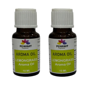 Pujahaat Lemongrass Aroma Oil for Aromatherapy oils, Oil for diffusers, Humidifier oils, Oil Burners, Spa and Air Purifier 10ml Each, Lemongrass - Set of 2 (2 x 10 ml)