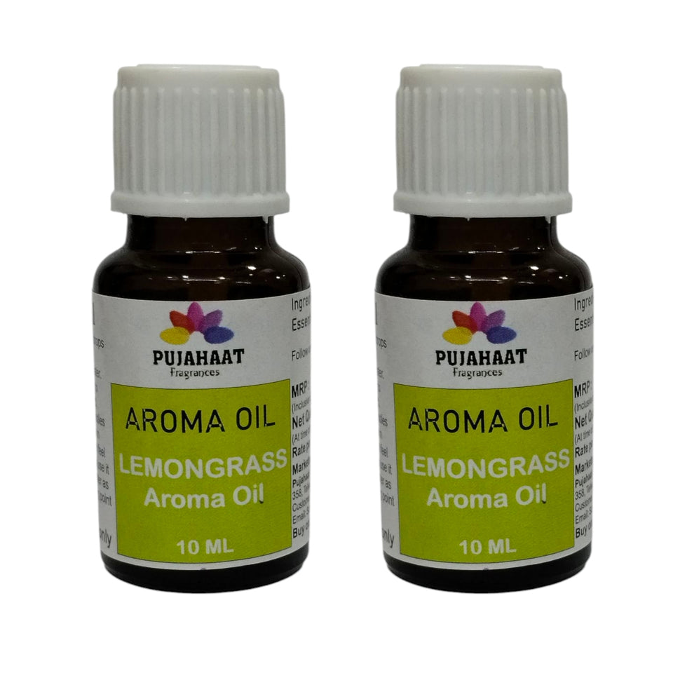 Pujahaat Lemongrass Aroma Oil for Aromatherapy oils, Oil for diffusers, Humidifier oils, Oil Burners, Spa and Air Purifier 10ml Each, Lemongrass - Set of 2 (2 x 10 ml)