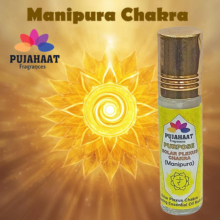 Pujahaat Solar Plexus Chakra Essential Oil Roll-On Blend | 6 ml/0.20 fl oz | Manipura | Aromatherapy Oils for Balance, Aromatherapy Oils Chakra Healing Roll on