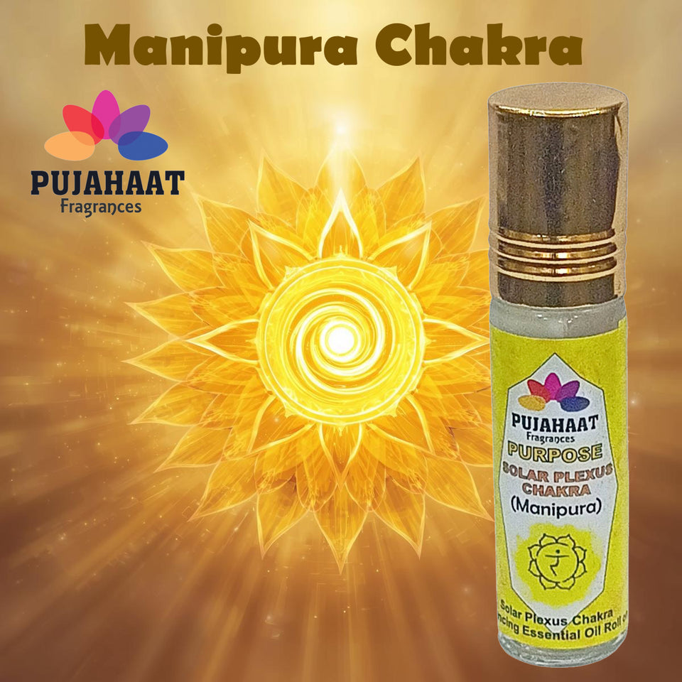 Pujahaat Solar Plexus Chakra Essential Oil Roll-On Blend | 6 ml/0.20 fl oz | Manipura | Aromatherapy Oils for Balance, Aromatherapy Oils Chakra Healing Roll on