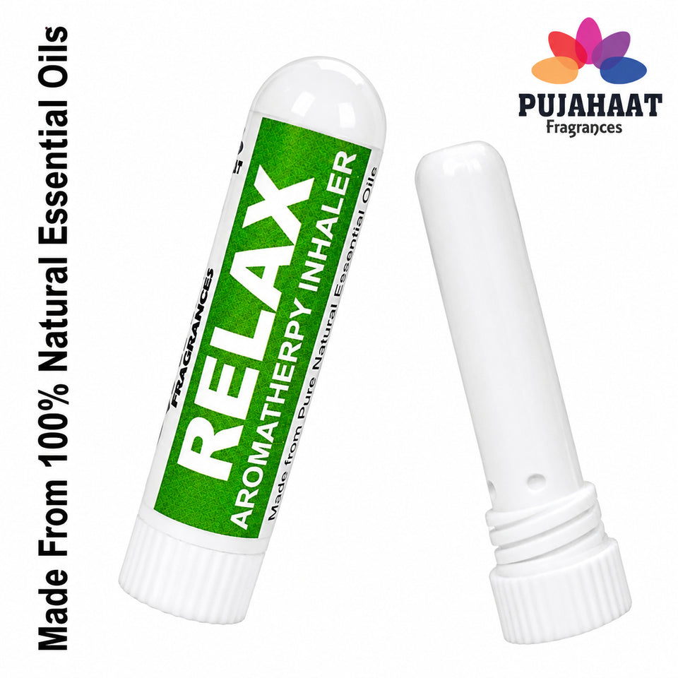 Pujahaat Natural Essential oil Aromatherapy Nasal Inhaler Stick help to RELAX, Made with 100% natural, therapeutic grade- Set of 2