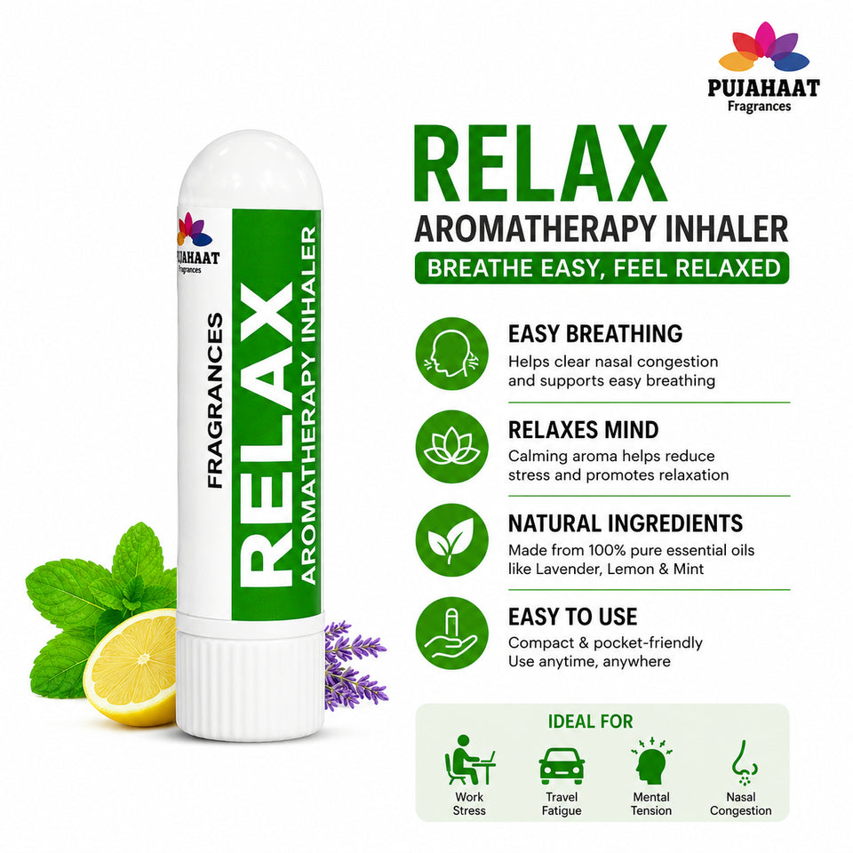 Pujahaat Natural Essential oil Aromatherapy Nasal Inhaler Stick help to RELAX, Made with 100% natural, therapeutic grade- Set of 2