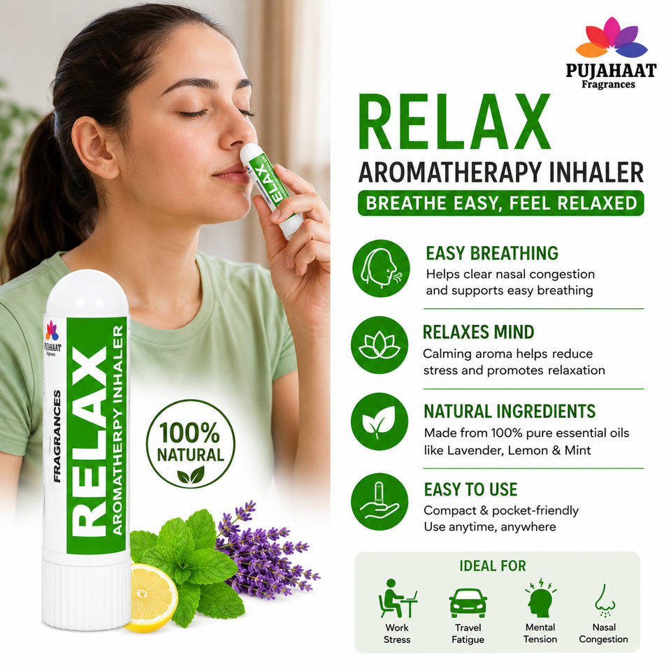 Pujahaat Natural Essential oil Aromatherapy Nasal Inhaler Stick help to RELAX, Made with 100% natural, therapeutic grade- Set of 2
