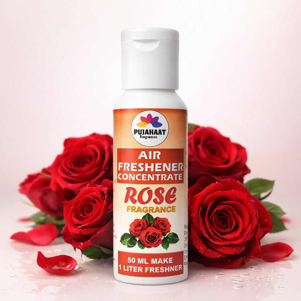 Sandalwood, Rose, Mogra Air Freshener Concentrate Set of 3 (50ml Each) Makes 1 Liter Each | Long Lasting Room Freshener Liquid | Fragrance Combo for Home, Office, Car | Alcohol-Free Premium Fragrance by Pujahaat
