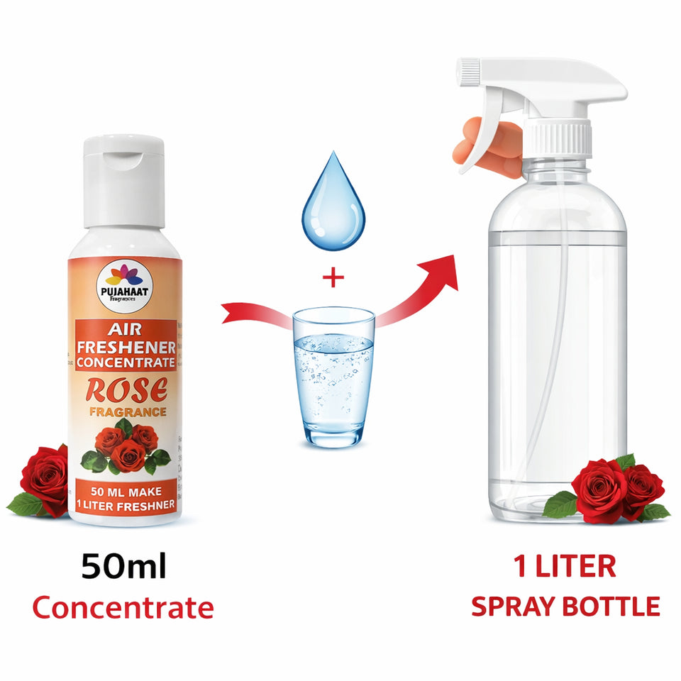 Pujahaat Air Freshener Concentrate Set of 3 (50ml Each) Makes 1 Liter Each | Long Lasting Room Freshener Liquid | Fragrance Combo for Home, Office, Car | Alcohol-Free Premium Fragrance - Rose