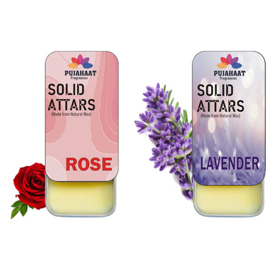 Pujahaat Rose | Lavender Combo Premium Fragrance | Solid Attar for Men & Women | Alcohol Free | Strong lasting fragrance - Rose, Lavender