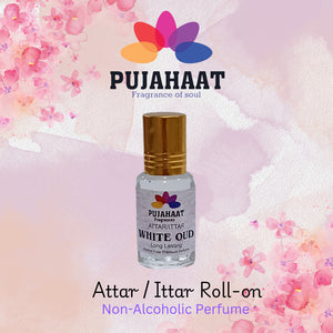 Pujahaat Premium Alcohol-Free Attar | Ittar 6ml, Long-Lasting Travel Size Roll-On, Best Woody Attar Fragrance Oil - White Oud