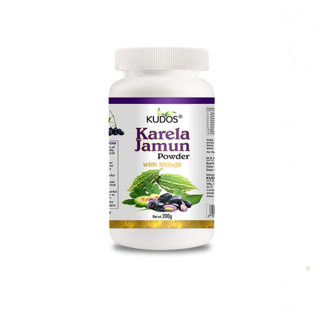 Kudos Karela Jamun Powder With Shilajit 200 gm | Ayurvedic Diabetes powder, Control blood glucose level