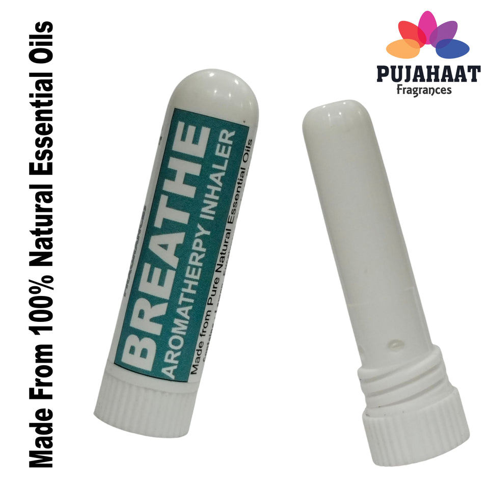 Pujahaat Natural Essential oil based Aromatherapy Nasal Inhaler Stick help in obstacle free BREATHE, Made with natural, therapeutic grade  - Set of 2