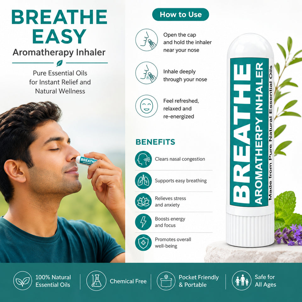 Pujahaat Natural Essential oil based Aromatherapy Nasal Inhaler Stick help in obstacle free BREATHE, Made with natural, therapeutic grade  - Set of 2