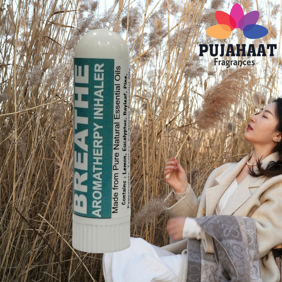 Pujahaat Natural Essential oil based Aromatherapy Nasal Inhaler Stick help in obstacle free BREATHE, Made with natural, therapeutic grade  - Set of 2