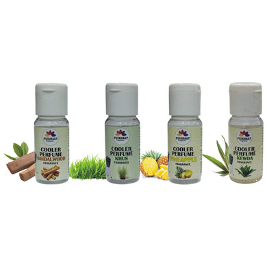 Pujahaat Khus, Kewda, Pineapple, Sandalwood Cooler Perfume/Aroma Diffuser Oil or Fragrance, Long Lasting Cooler Scent/Aroma Diffuser Fragrance Oil - Multipurpose Aroma Oil Perfume for Cooler - 25 ml each (4 X 25 ml)