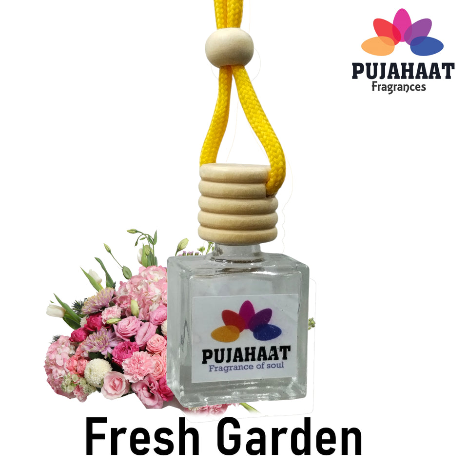 Car Perfume Hanging Pod 10ml Flora G Premium Fragrance by Pujahaat | High Diffusion with Premium Fragrance Oils in Glass Bottle with Wooden Diffuser Lid | Long Lasting | Lasts Up to 45 Days -  Flora G