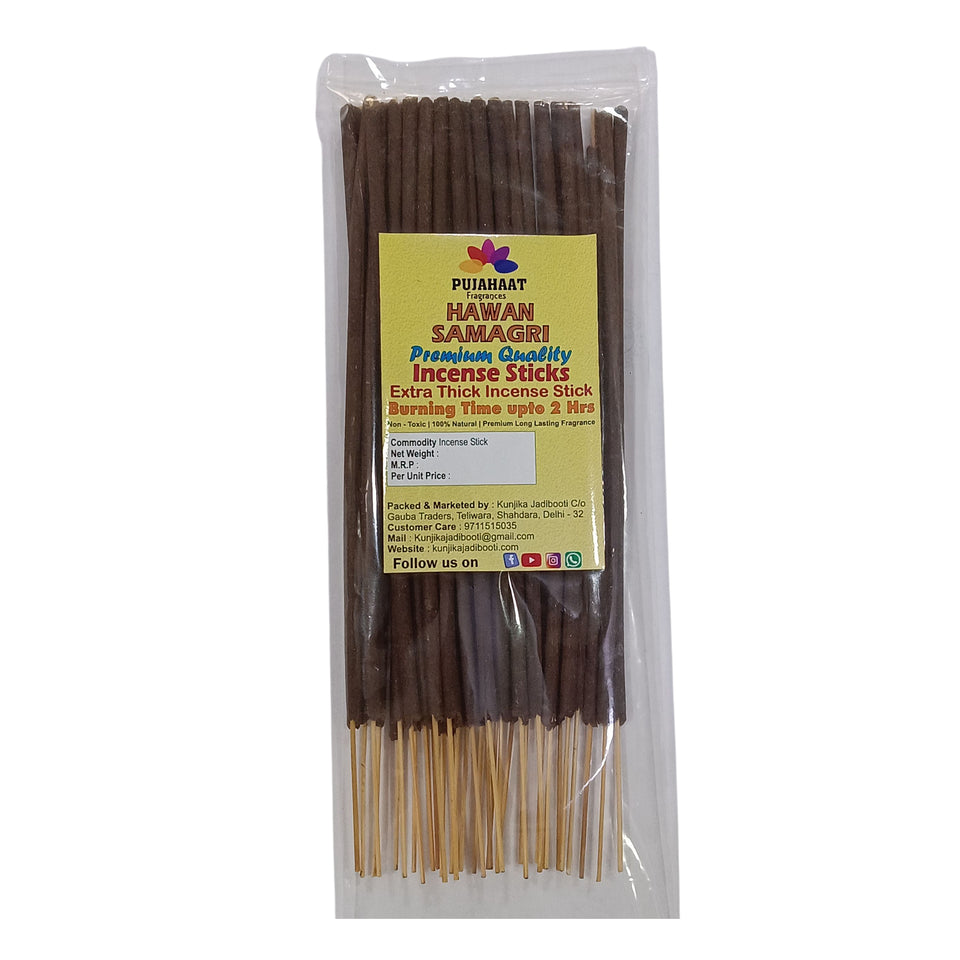 Pujahaat Premium Scented Incense Stick Agarbatti | No Charcoal Incense Sticks, 100 minutes burning time, 0% Sulphates Fragrance - Hawan Samgri Fragrance