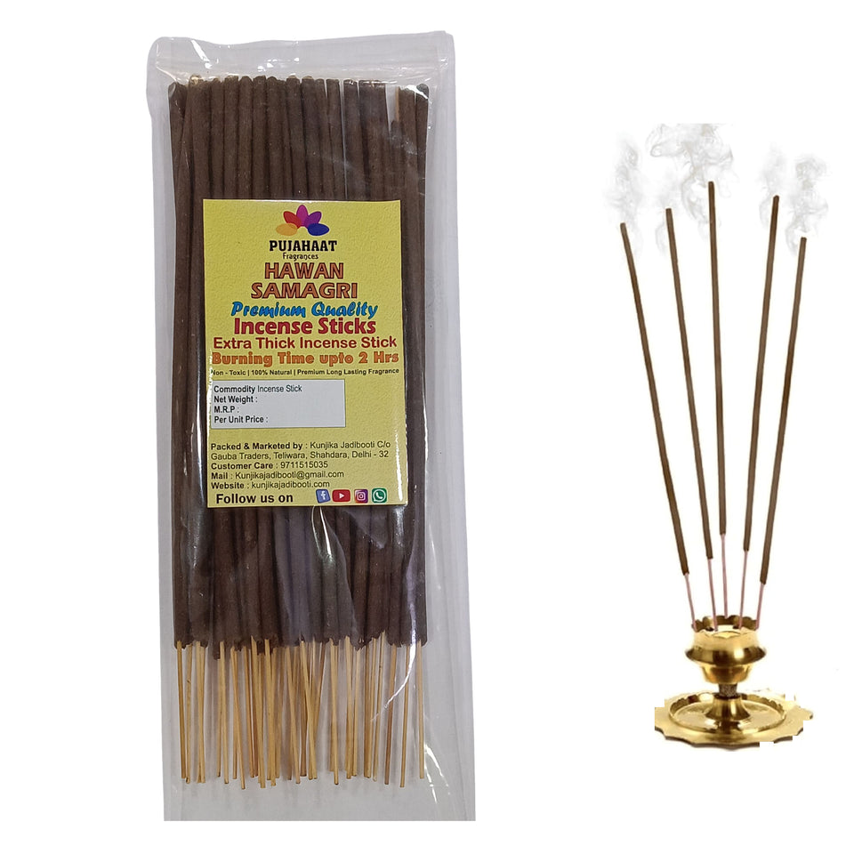 Pujahaat Premium Scented Incense Stick Agarbatti | No Charcoal Incense Sticks, 100 minutes burning time, 0% Sulphates Fragrance - Hawan Samgri Fragrance