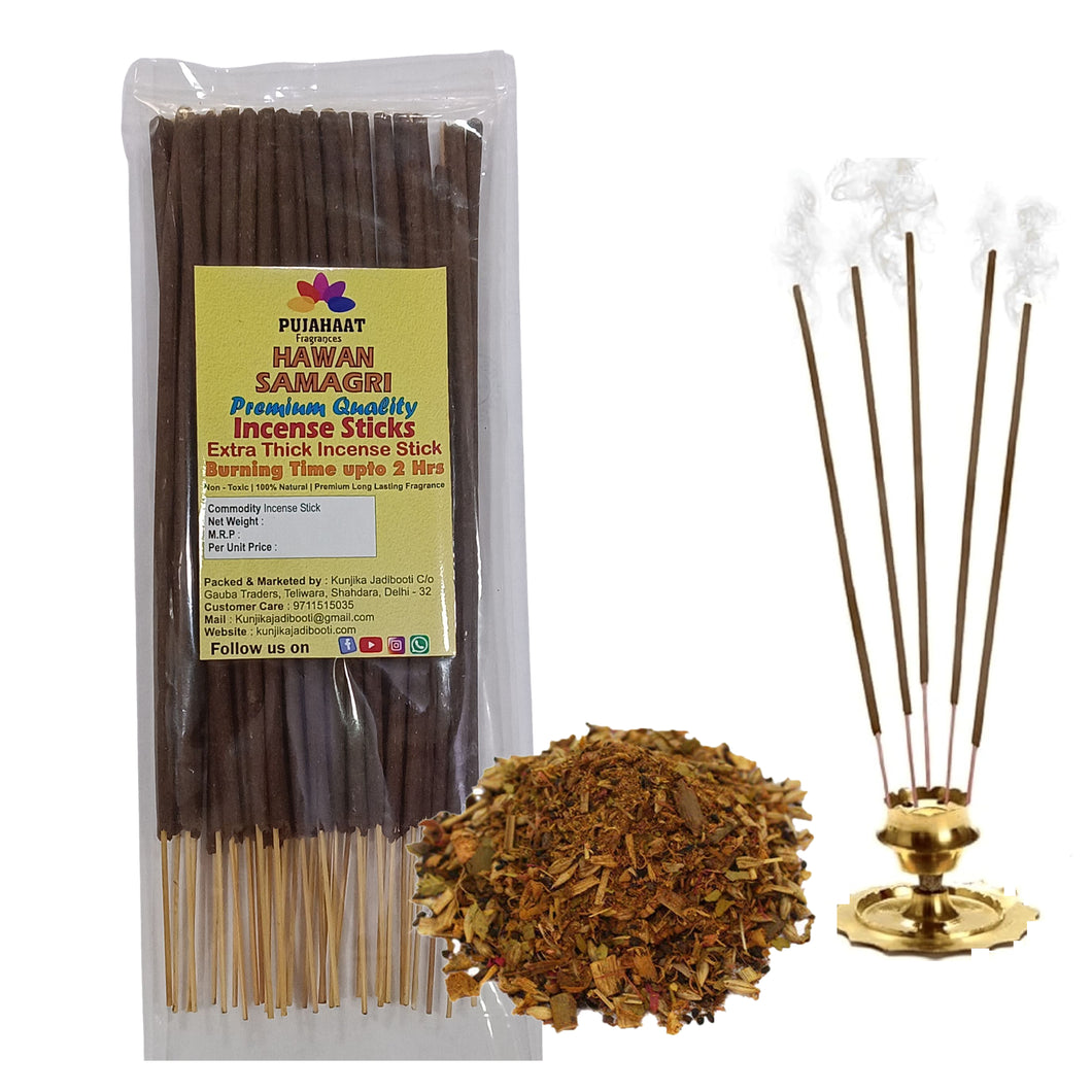 Pujahaat Premium Scented Incense Stick Agarbatti | No Charcoal Incense Sticks, 100 minutes burning time, 0% Sulphates Fragrance - Hawan Samgri Fragrance