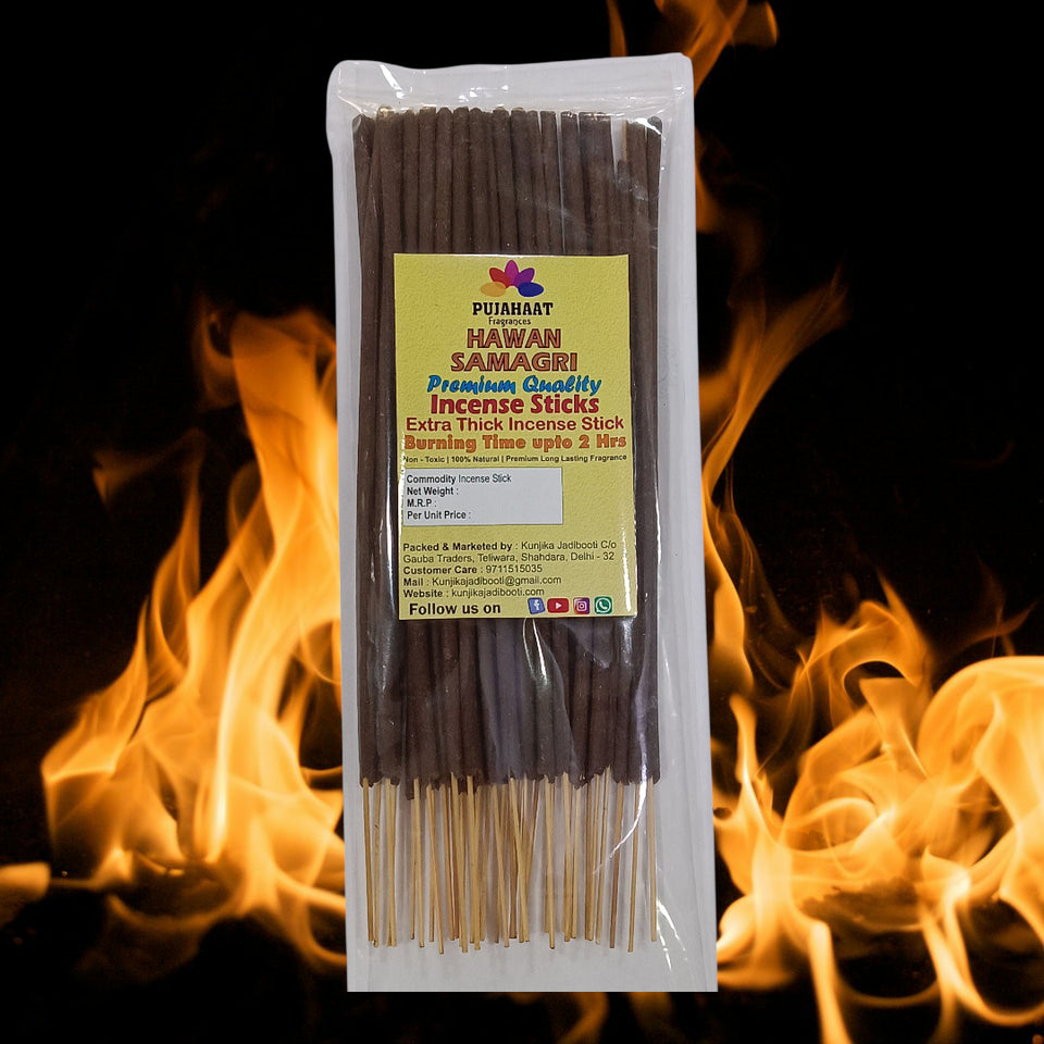 Pujahaat Premium Scented Incense Stick Agarbatti | No Charcoal Incense Sticks, 100 minutes burning time, 0% Sulphates Fragrance - Hawan Samgri Fragrance