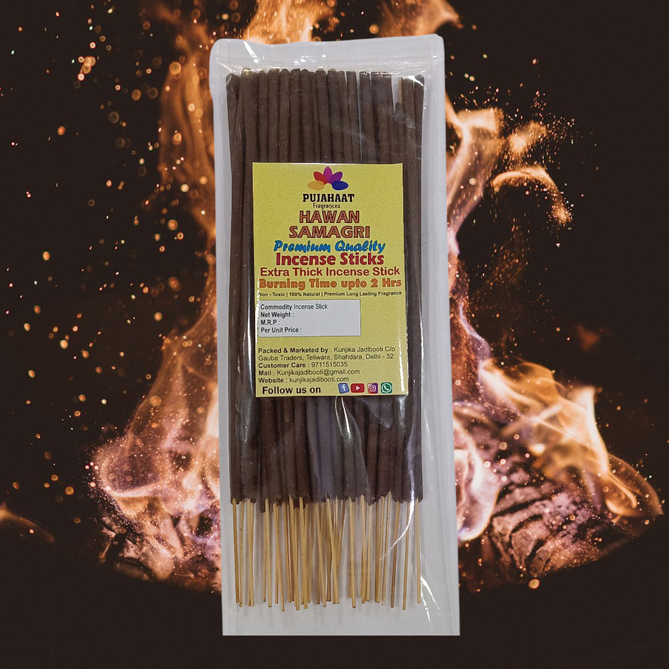 Pujahaat Premium Scented Incense Stick Agarbatti | No Charcoal Incense Sticks, 100 minutes burning time, 0% Sulphates Fragrance - Hawan Samgri Fragrance