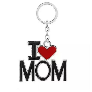 Mom Keychain - I Love Mom Key-Chain, Mom Key-Ring - Mom's Birthday, Silver, Black & Red Alloy, 3.5 x 0.1 x 1.6 Inches
