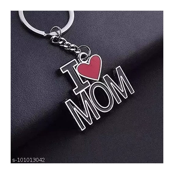 Mom Keychain - I Love Mom Key-Chain, Mom Key-Ring - Mom's Birthday, Silver, Black & Red Alloy, 3.5 x 0.1 x 1.6 Inches
