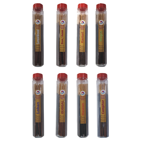 Pujahaat Premium Sandalwood, Rose, Mogra, Loban, Guggal, Hawan Samagri, Camphor (Kapoor), Musk(Kasturi) Scented Incense Stick Masala Agarbatti | No Charcoal Incense Sticks, Agarbathi, 0% Sulphates 8 Fine Fragrance - 800 gm (8 x 100 GMS)