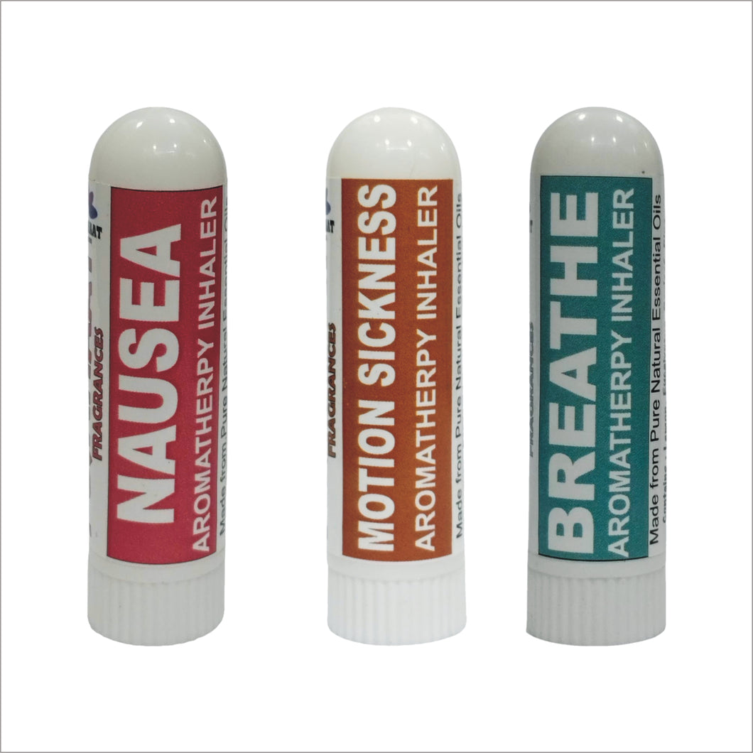 Pujahaat Natural Essential oil based Aromatherapy Nasal Inhaler Stick Nausea, Motion Sickness, Breathe Made with therapeutic grade essential oils- Set of 3