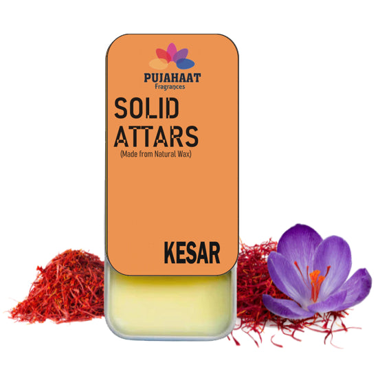 Pujahaat Kesar Premium Fragrance | Solid Attar for Men & Women | Alcohol Free | Strong lasting fragrance - Kesar (Saffron)