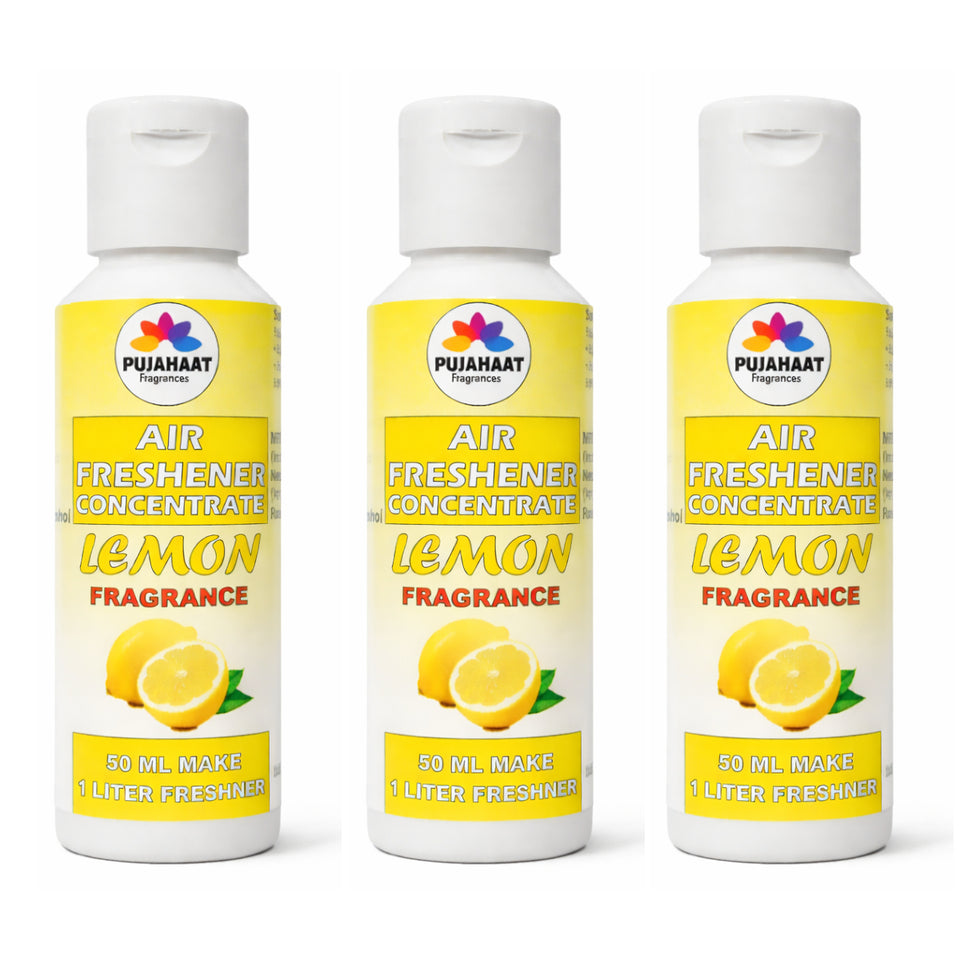 Pujahaat Air Freshener Concentrate Set of 3 (50ml Each) Makes 1 Liter Each | Long Lasting Room Freshener Liquid | Fragrance Combo for Home, Office, Car | Alcohol-Free Premium Fragrance - Lemon