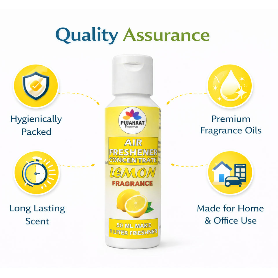 Pujahaat Air Freshener Concentrate Set of 3 (50ml Each) Makes 1 Liter Each | Long Lasting Room Freshener Liquid | Fragrance Combo for Home, Office, Car | Alcohol-Free Premium Fragrance - Lemon
