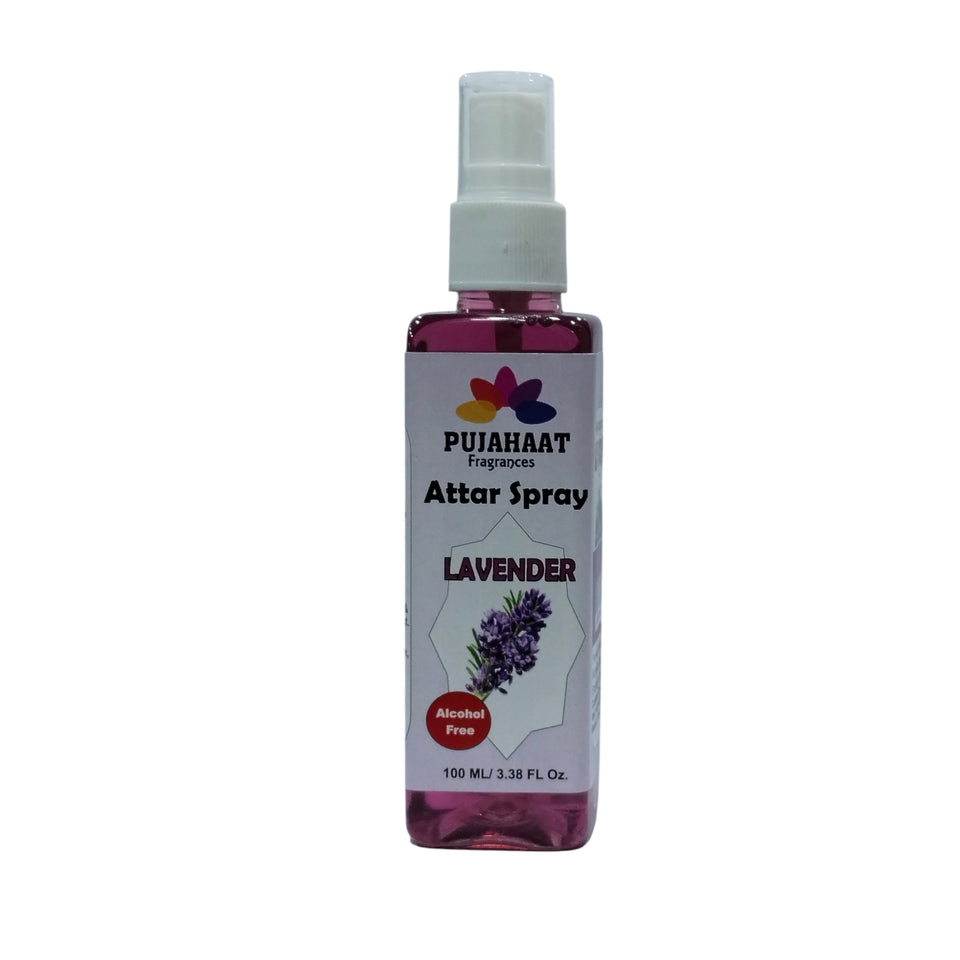 Lavender Attar Spray by Pujahaat | 100ml Non Alcoholic Spray | Religious Mist | Air Freshener, Room Mist, Fabric & Linen Spray | Perfect for Prayer mats, beds, sofas, curtains