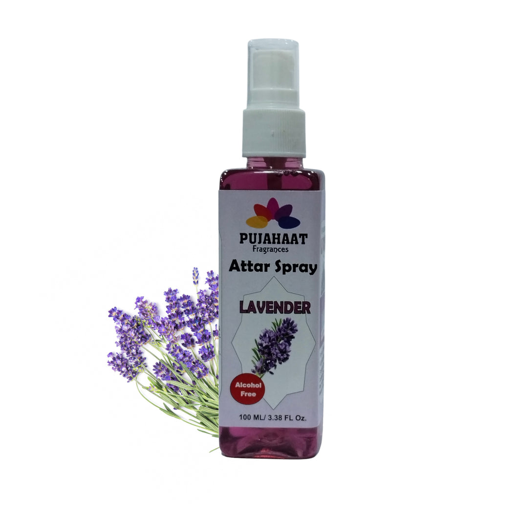 Lavender Attar Spray by Pujahaat | 100ml Non Alcoholic Spray | Religious Mist | Air Freshener, Room Mist, Fabric & Linen Spray | Perfect for Prayer mats, beds, sofas, curtains